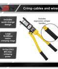 Hydraulic Crimp Tool 16 Ton With 11 Dies For Battery Cable Crimping showing ergonomic crimper handles and quick-change design