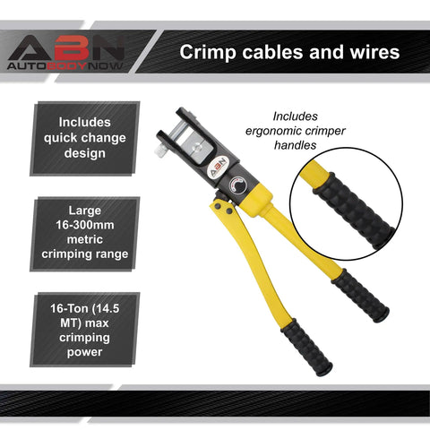 Hydraulic Crimp Tool 16 Ton With 11 Dies For Battery Cable Crimping showing ergonomic crimper handles and quick-change design