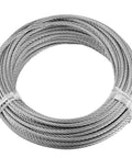 Close-up of coiled One Quarter Inch Stainless Steel Cable 164 Ft Wire Rope, 6400 Lb Tensile Strength, 7x19 Heavy Duty Aircraft Cable
