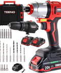 20V Brushless Cordless Drill And Impact Driver Combo Kit With 2 In 1 Interchangeable Heads Two 1.5Ah Batteries Fast Charger 19 Pcs Drill Bits And Accessories Hard Storage Case