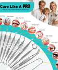 10 Pack Dental Tools Set For Home Use Pro Level Plaque Removal With Mirror Tweezers Tongue Cleaner Various Tooth Scrapers And Dental Picks Stainless Steel Hygiene Kit With Case For Deep Cleaning Between Dentist Visits displayed on a white surface