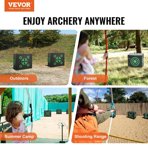 All-Side 16x18 Archery Target Block for Outdoor Practice in various locations: outdoors, forest, summer camp, shooting range.