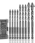 REKCKRUL masonry drill bit set, 10-piece with serrated carbide tips, sizes 1/4-9/16 in, Amazon brand