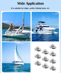Nerites twist-lock fasteners, marine-grade brass with zinc spring, 10-piece set; collage showing boats and close-up hardware.