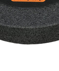 Premium Nylon Deburring Wheels 6 Inch, 180 Grit Silicon Carbide Buffing Pads showing black textured surface.
