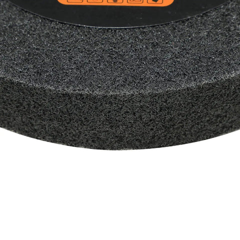 Premium Nylon Deburring Wheels 6 Inch, 180 Grit Silicon Carbide Buffing Pads showing black textured surface.