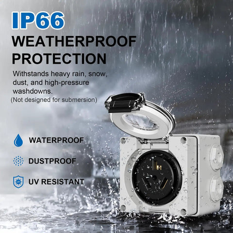 Heavy Duty Nema 10-30R Power Outlet Box For Dryers And Ranges 30 Amp 125 250 Volt ETL Listed weatherproof electrical socket.