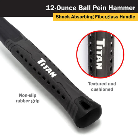 12 Oz Ball Pein Hammer Workhorse With Forged Steel Head And Shock Absorbing Fiberglass Handle Textured Rubber Grip