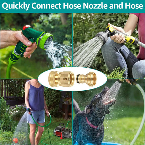 Eight Piece Three Quarter Inch Garden Hose Quick Connectors Set Made From Solid Brass No Leak Design montage of various uses