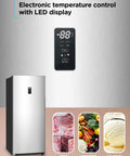Big Boy 17 Cu Ft Convertible Freezer And Refrigerator with electronic temp control and LED display, ideal for food storage.