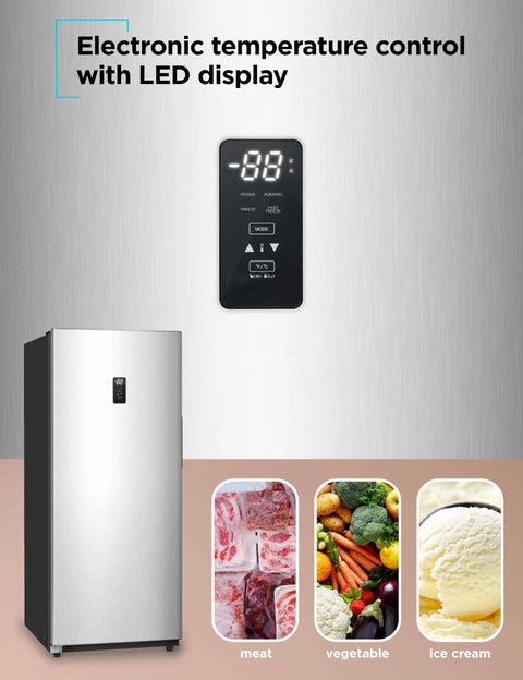 Big Boy 17 Cu Ft Convertible Freezer And Refrigerator with electronic temp control and LED display, ideal for food storage.