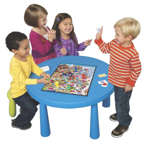Kids playing Candy Land Kingdom Of Sweet Adventures Board Game For Kids Ages 3 Plus A Dope Beginner Classic at a blue table.