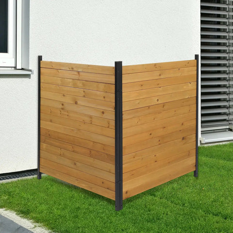 Outdoor Privacy Screen No Dig Wood Garden Fence With Iron Frame, Weatherproof Two Panel Enclosure for Patio, 45x38 inches