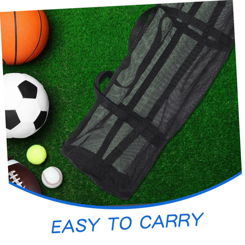 Large Mesh Sports Gear Bag For Gym And Outdoors with sports balls on grass surface