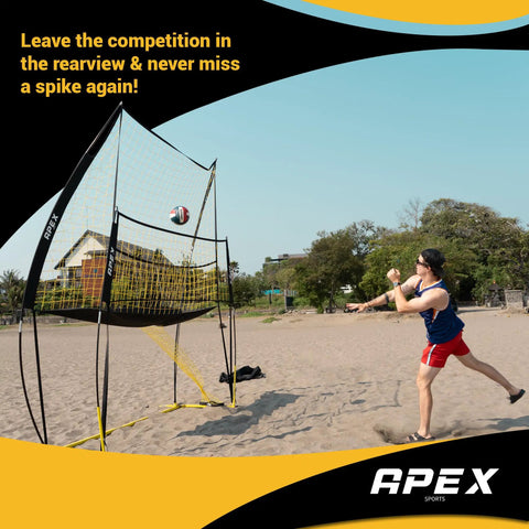 Person using Indoor And Outdoor Volleyball Training Net System Built To Last Sturdy Adjustable And Portable on beach