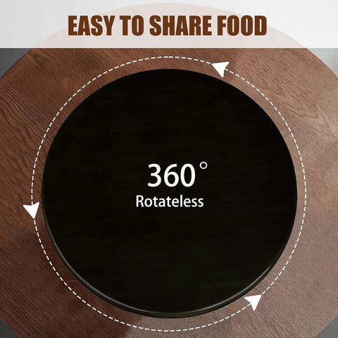 HHFSST 28-inch black Lazy Susan turntable on wooden table; 360° rotatable centerpiece