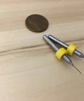 Two Pack 0.4mm Micro Drill Bits For 3D Printer Nozzle Cleaning And Extruder Maintenance next to a coin for size comparison