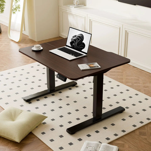 Electric Standing Desk Lifts Adjustable Height From 18.9 To 29.5 Inches With Lockable Wheels And Smooth Motor For Home Office Ergonomic Computer Desk Setup Easy One Touch Control with laptop on top.
