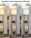 Must Have Floor Lamp With Shelves For Living Room And Bedroom, USB Ports A And C, Rustic Brown Wood in three LED light settings