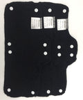 Soft Velvet Terry Cloth Sweatband For Hard Hats 3 Pack Washable Snap On Liner Black. Absorbs sweat with white snaps visible.