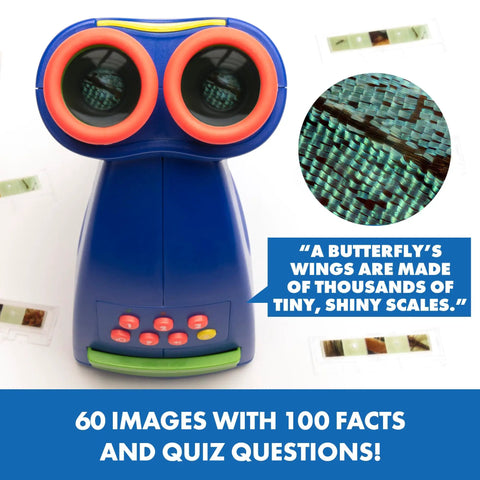 Talking Microscope for Kids With Bindi Irwin Voice Totally Awesome STEM Toy displaying eyepiece and butterfly slide