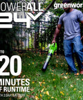 Give Your Lawn That Righteous Glow Up With This Badass 24V Cordless Combo Kit Packing A 12 Inch String Trimmer And Blower With Auto Feed Head For Zero Sweat Outdoor Yard Work, man using leaf blower on grass.