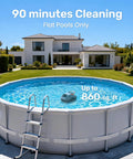 LiteVac 800 Robotic Pool Cleaner With 1200 GPH Suction, cleaning a flat above ground pool up to 860 sq ft, orange unit visible