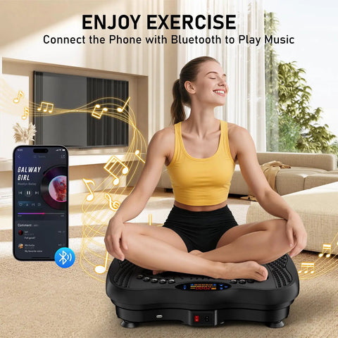 Woman using Vibration Plate Exercise Machine For Full Body Workouts, 130 Levels Of Vibration, Lymphatic Drainage And Weight Loss