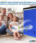 Triple Pack 20x25 Replacement Filter Pads for Dynamic Air Cleaner Frame 20x25x1, displayed with a happy family.