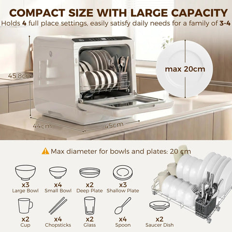 Game Changing Portable Countertop Dishwasher Featuring A Built In Water Tank And Five Wash Cycles To Run Slick And Spotlessly Clean up to 28 pieces in compact design