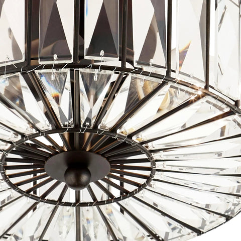 Close-up of Glam Ceiling Light Fixture Semi Flush Mount in Oil Rubbed Bronze with Crystal Accents for living room hallway entryway.
