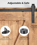 6.6 Ft Sliding Barn Door Hardware Kit for Heavy Duty Closet and Cabinet Doors installed, showing roller and door stopper system.