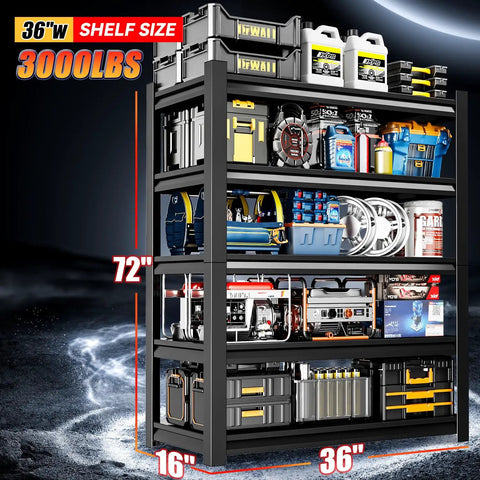 36 Inch Wide Garage Shelving Unit Beefy 5 Tier Heavy Duty Storage Rack With Adjustable Shelves Holds Up To 3000 Lbs Industrial Steel Shelving For Garage Shed Warehouse Basement Black, black steel shelf with tools and bins