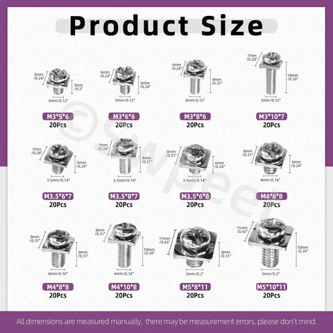 Top Shelf Nickel Plated Carbon Steel Terminal Block Screws With Square Washers Assortment Kit M3 M3.5 M4 M5 Sizes dimensions chart.