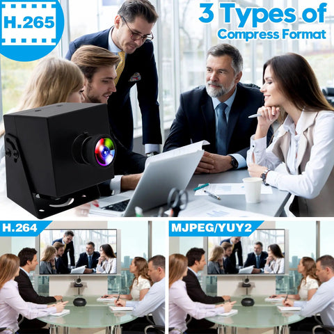 Rock Solid 4K UVC Web Cam With USB And HDMI Dual Screen Output For PC Monitors And Streaming Rigs featuring wide angle clarity in a conference setting.