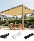 9 By 26 Feet Straight Edge Sun Shade Sail For Outdoor Patio Pergola Garden In Sand Color, Blocks UV Rays, shown in a patio setup.