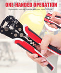 Person holding Self Adjusting Wire Strippers 3 In 1 Stripper Cutter Crimp Tool For 10 To 24 AWG Heavy Duty
