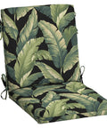 All Weather Outdoor Midback Chair Cushion In Onyx Cebu, 18 x 16.5 Inch Seat Pad And 18 x 20 Inch Back Pad, leaf design