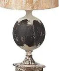 Industrial Distressed Metal Square Base Floor Lamp With Ball Finial And White Rustic Shade 28 Inches Tall Modern Rustic Home Decor Light For Living Room Dope Accent Piece For Any Space, featuring distressed black and white design with a ball finial and rustic white shade detail.