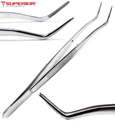 16cm Stainless Steel Foil Cotton Tweezer And Dressing Pliers Set 2 Piece With Serrated Beak For Dental Procedures And Diagnostics Pro Grade Dental Forceps Kit For Clinic Use High Precision Instruments, angled view