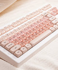 Clean 80 Percent Wireless Mechanical Keyboard In Soft Pink Creamy Build Featuring Jelly Moa Profile Transparent Keycaps.