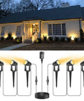 Out Of The Box Low Voltage Outdoor Uplights And Spotlight Kit illuminating house with 75 ft cable and transformer, 6 pack