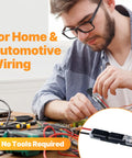 Man assembling wire connections for home automotive use with Plug In Wire Connectors With Locking Buckle Two Pin Double Wire Connector