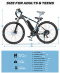 Side view of Gnarly Urban Electric Mountain Bike for adults and teens, showing dimensions and features in black color.