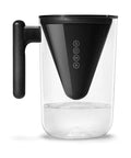Side view of a black Soma 10 Cup Filtered Water Pitcher With Bamboo Handle, BPA Free Plastic, for Clean Taste And Odor, Home Water Purifier