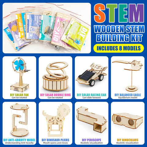 Image showing 8 In 1 STEM Science Kit For Kids Aged 8 To 14 With Solar Powered Car Anti Gravity Device Telescope Periscope Dinosaur Claw And More.
