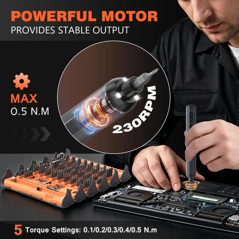 All In One 138 In 1 Electric Cordless Screwdriver Set With 120 Precision Bits For Quick Home Repairs DIY Pro Level Tool Kit With Magnetic Bit Holder Reversible Driver Bit Case And Versatile Screwdriving For Any Project, 230RPM and 5 torque settings