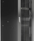 Industrial Grade Floor Standing Server Rack Cabinet 37U Enclosure Featuring Spacious 24 Inch Interior And Breathable Mesh Ventilation Doors, black cabinet with mesh doors.