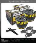 26 Inch Bike Tire Replacement Kit With Or Without Inner Tubes Includes Tools Fits 26 By 1.75 And 26 By 2.125 Rims Yellow Logo 2 Pack Without Tubes Upgrade From OEM Parts showing boxed kits, wrapped tires with yellow logos, rim strips, and lever tools.
