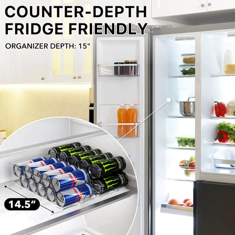 Tall Skinny Can Organizer And Dispenser For Fridge And Pantry Clear Set Of 2 Holds 12 Oz Skinny Cans And 16 Oz Regular Cans in fridge